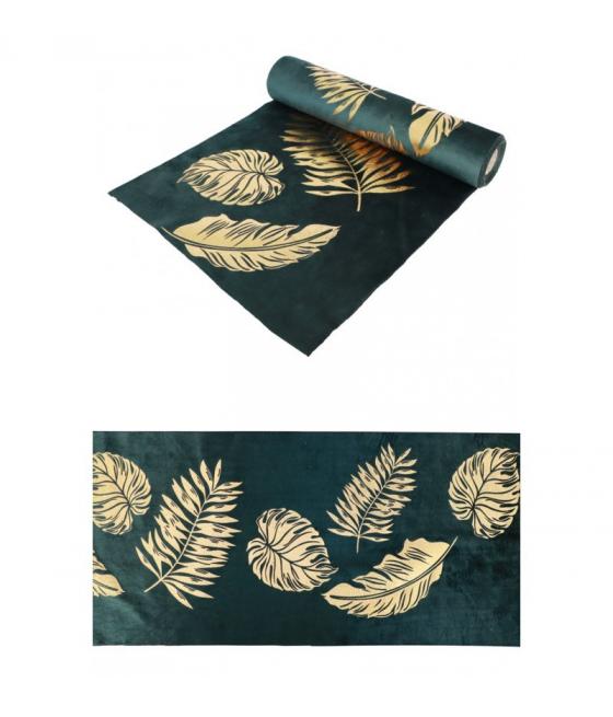 Chemin DE Table Velours Vert Feuilles Or