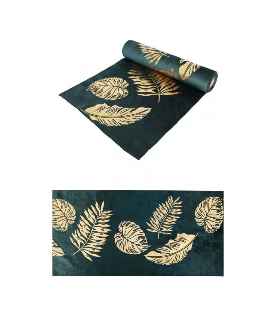 Chemin DE Table Velours Vert Feuilles Or