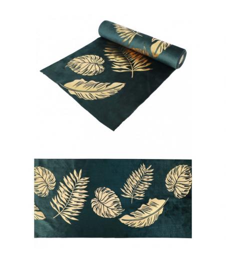 Chemin DE Table Velours Vert Feuilles Or
