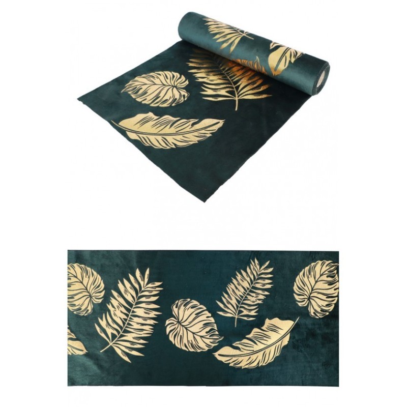 Chemin DE Table Velours Vert Feuilles Or
