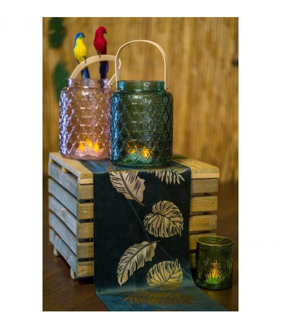 Chemin DE Table Velours Vert Feuilles Or