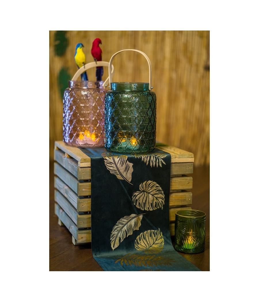 Chemin DE Table Velours Vert Feuilles Or
