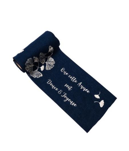Ruban en lin marine Ginkgo