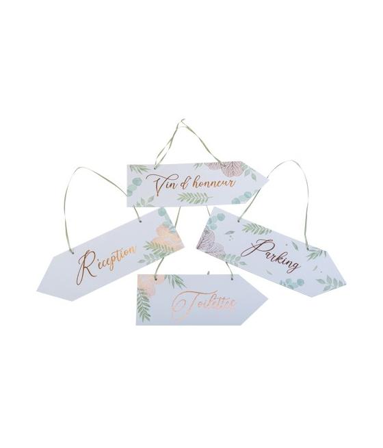 4 Flèches signalétiques botanique Rose Gold papier