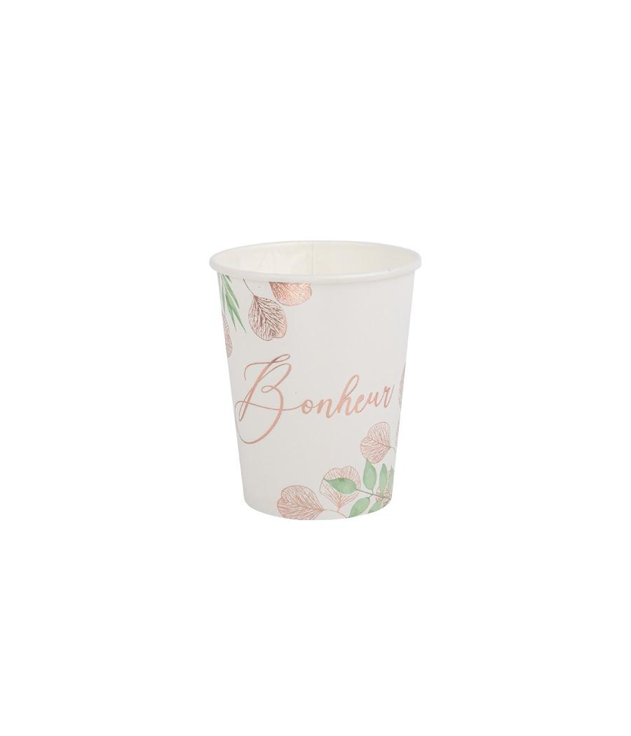 8 gobelets bonheur botanique Rose gold blanc et vert