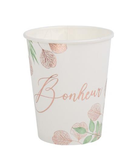8 gobelets bonheur botanique Rose gold blanc et vert