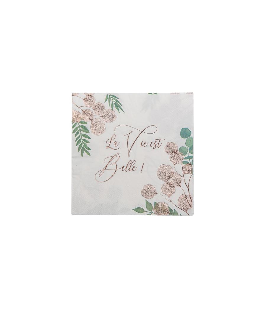 16 serviettes La vie est belle botanique Rose Gold
