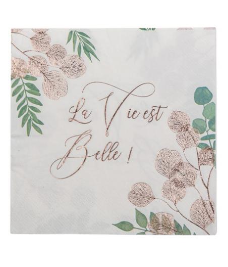 16 serviettes La vie est belle botanique Rose Gold