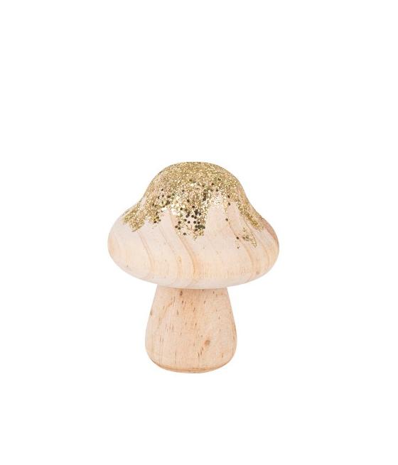 Champignon en bois paillettes or