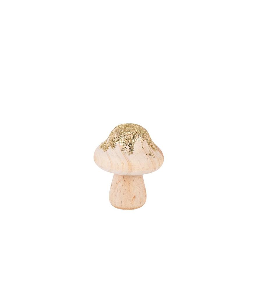 Champignon en bois paillettes or