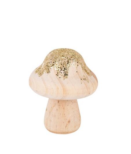 Champignon en bois paillettes or