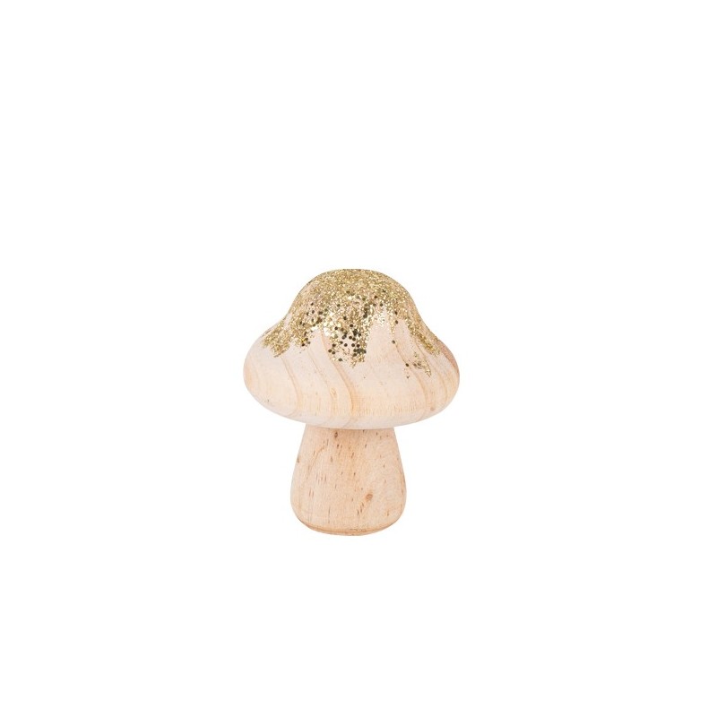 Champignon en bois paillettes or
