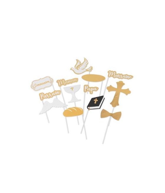 Kit photobooth communion papier texturé embossé or