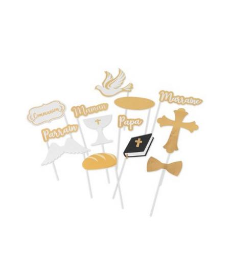 Kit photobooth communion papier texturé embossé or