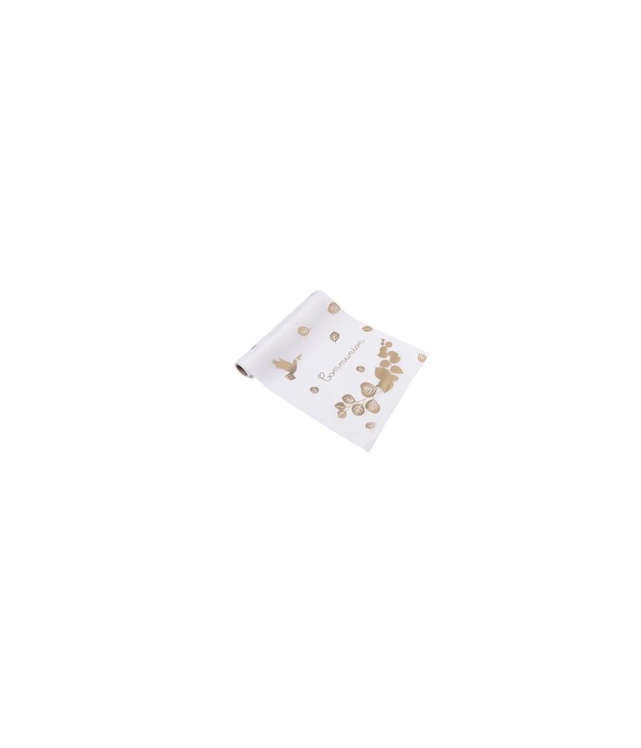Chemin de table Communion colombe et eucalyptus tissuet or