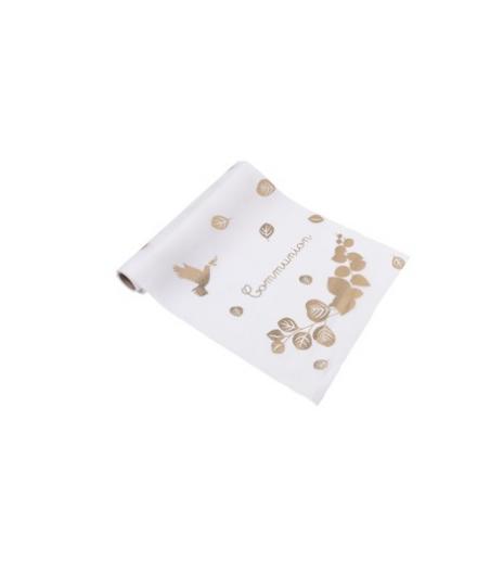 Chemin de table Communion colombe et eucalyptus tissuet or