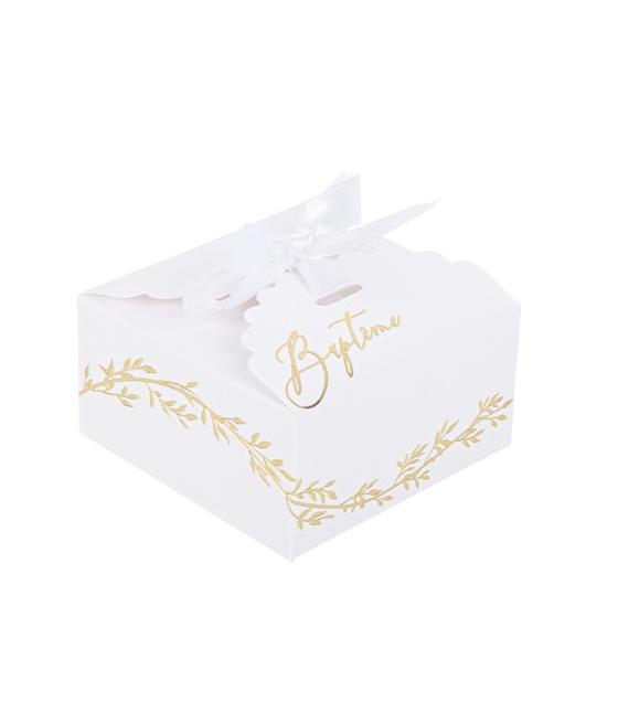 10 Contenants Baptême Jolis Brins Blancs et Or