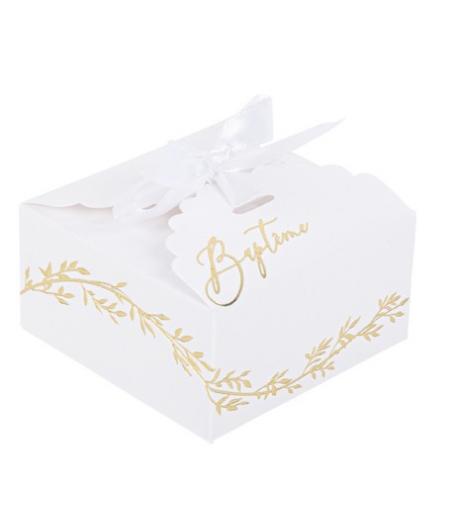 10 Contenants Baptême Jolis Brins Blancs et Or