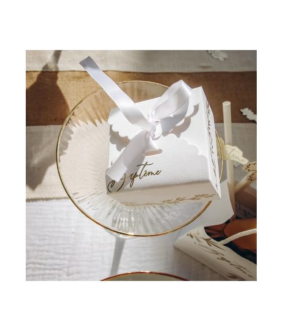 10 Contenants Baptême Jolis Brins Blancs et Or