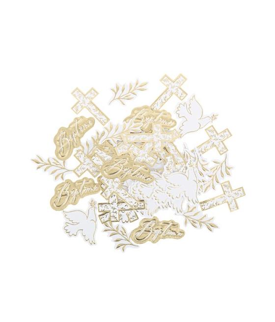 Confettis Baptême Jolis Brins Blancs et Or