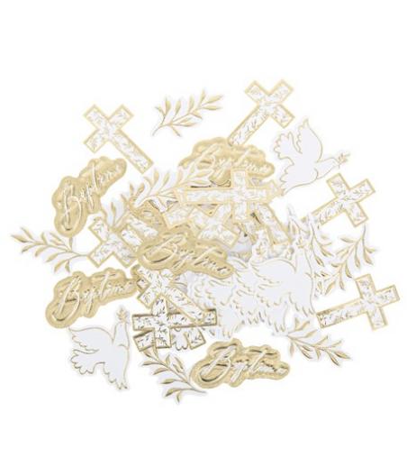 Confettis Baptême Jolis Brins Blancs et Or