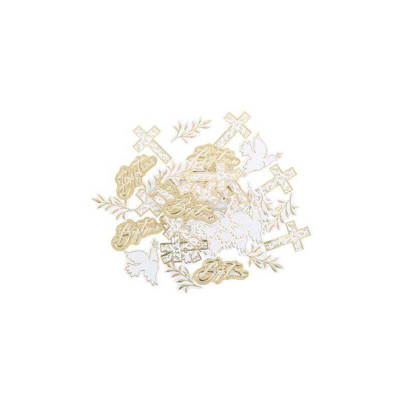 Confettis Baptême Jolis Brins Blancs et Or