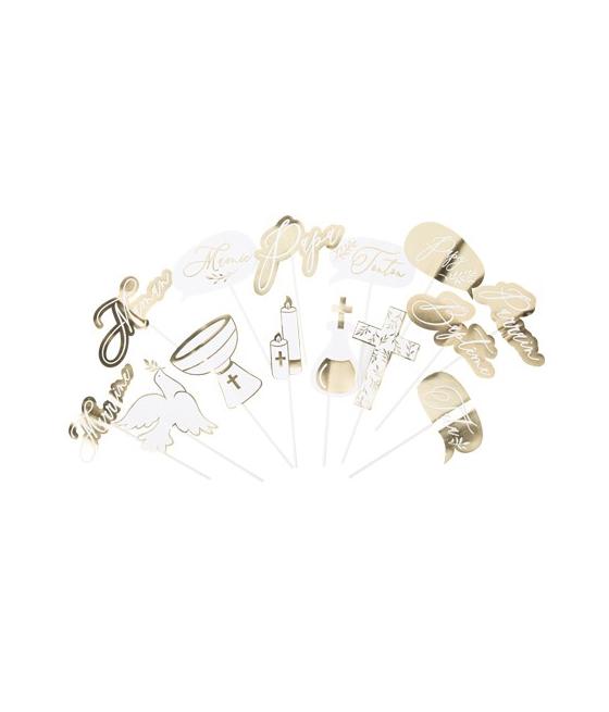 Kit Photobooth Baptême Jolis Brins  Blanc Et Or