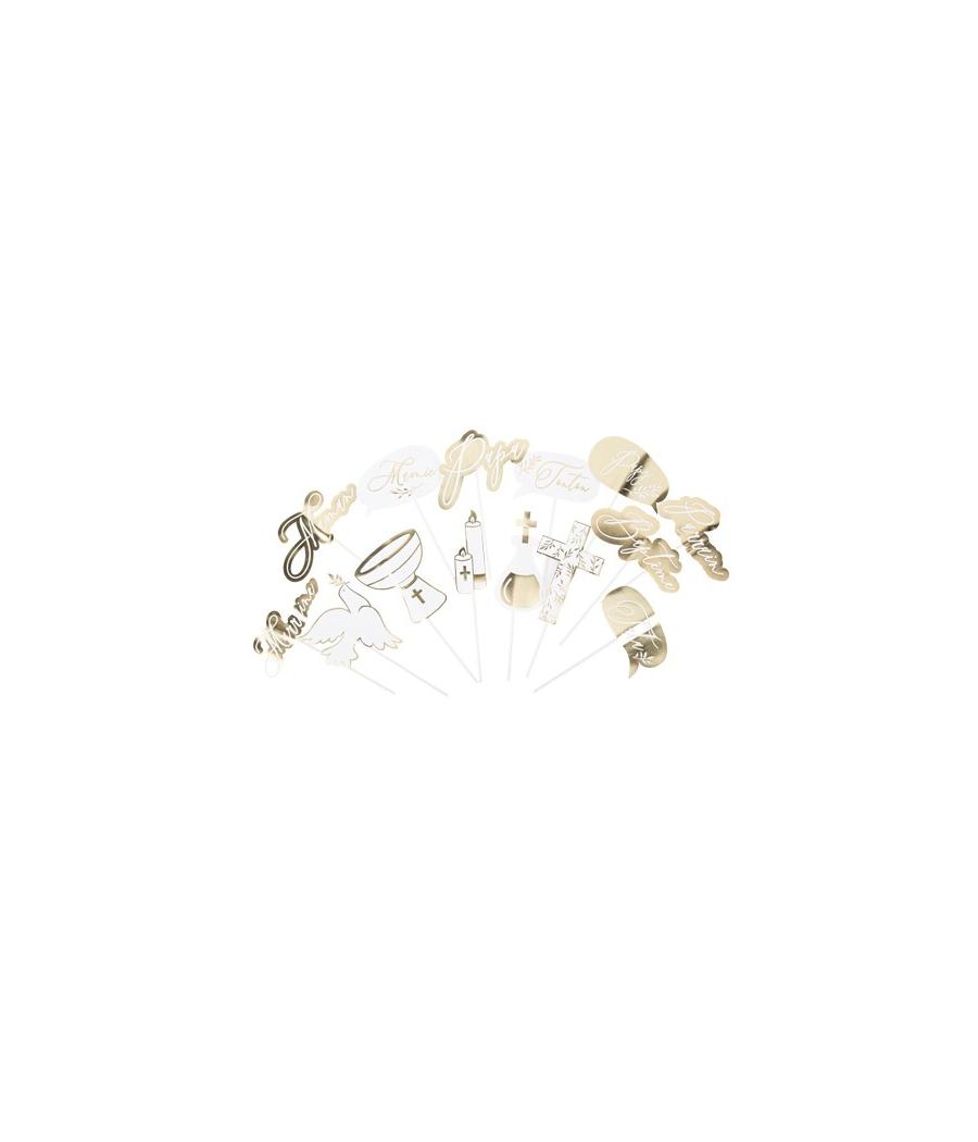 Kit Photobooth Baptême Jolis Brins  Blanc Et Or