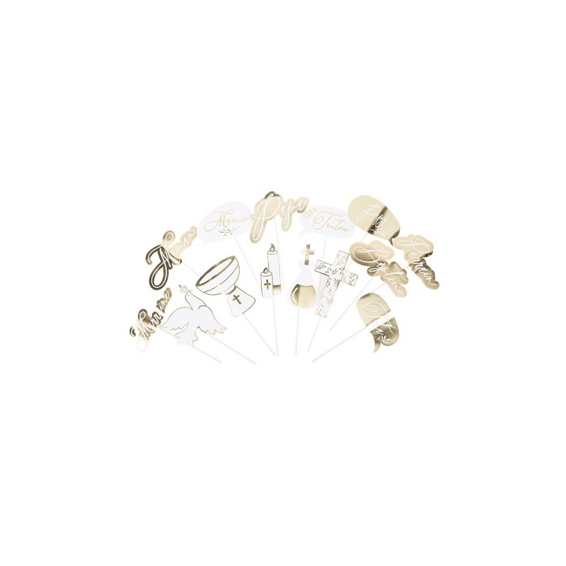 Kit Photobooth Baptême Jolis Brins  Blanc Et Or