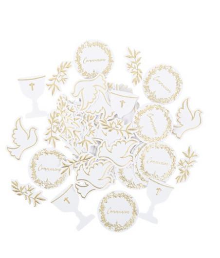 Confettis Communion Jolis Brins Blancs et Or