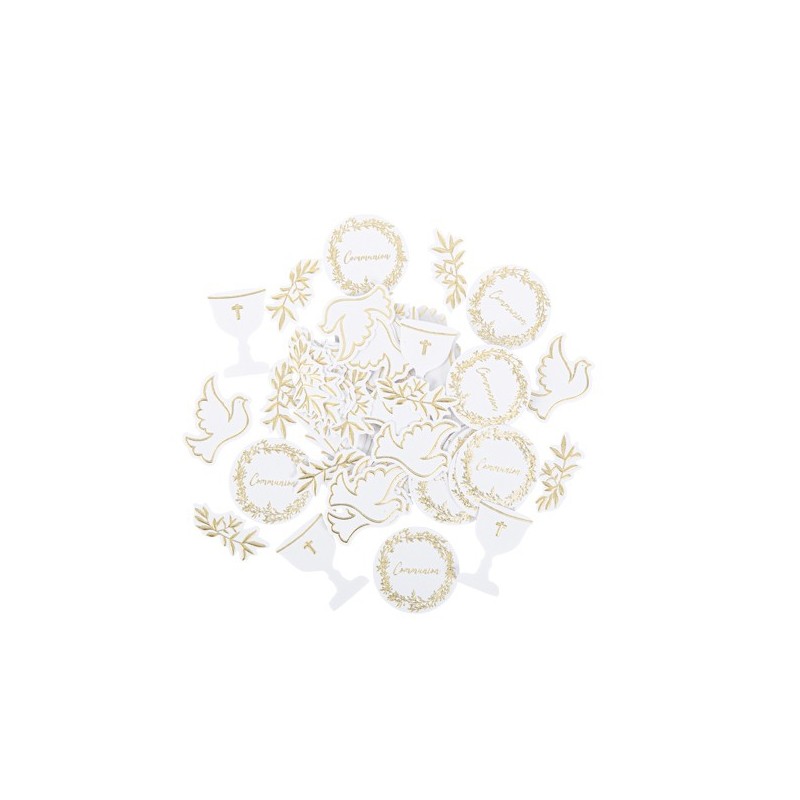 Confettis Communion Jolis Brins Blancs et Or