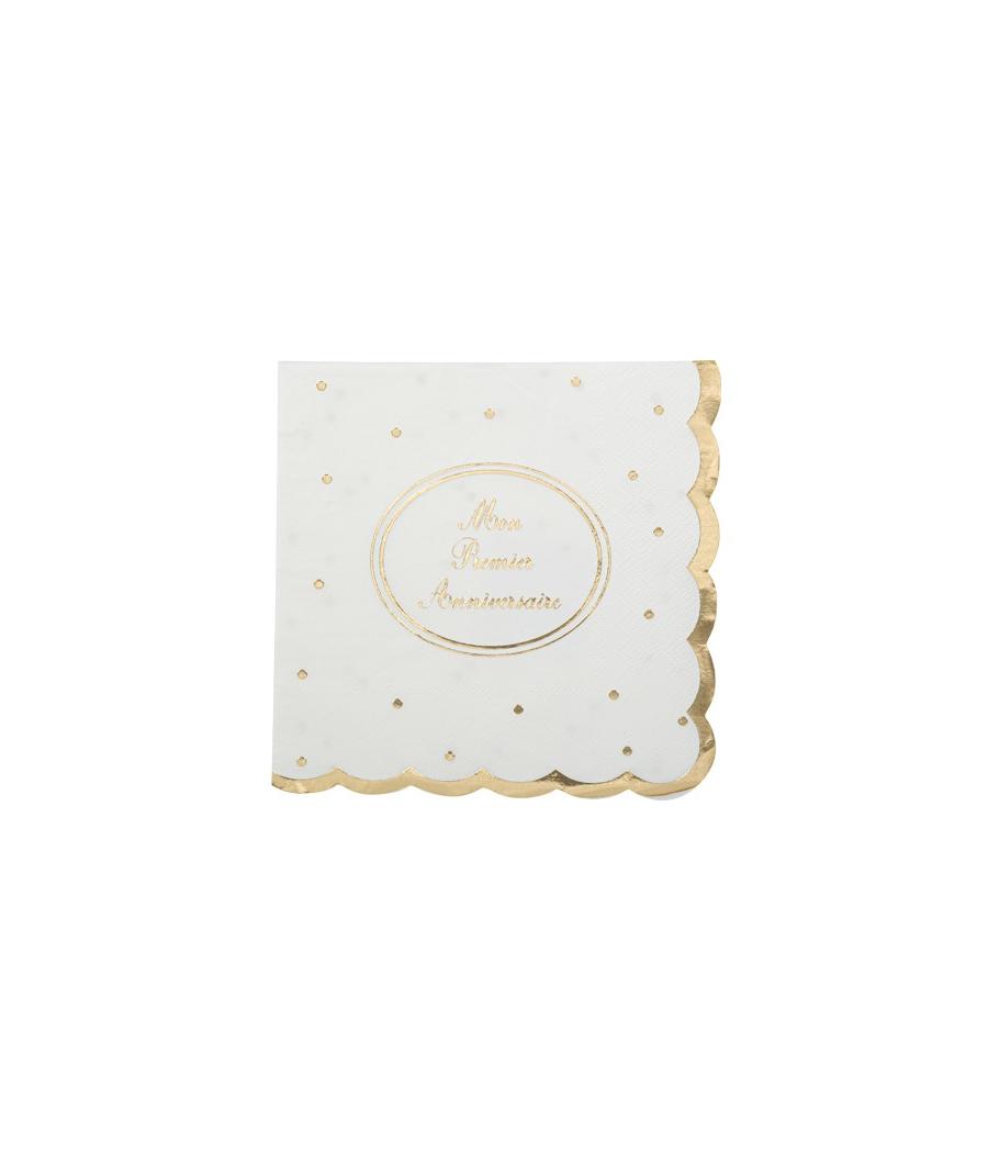 16 serviettes mon 1er anniversaire Blanc et or