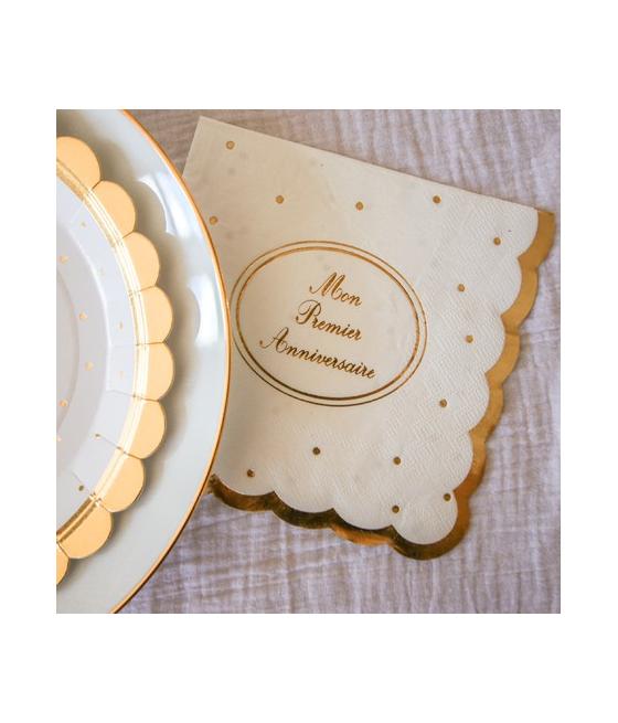 16 serviettes mon 1er anniversaire Blanc et or