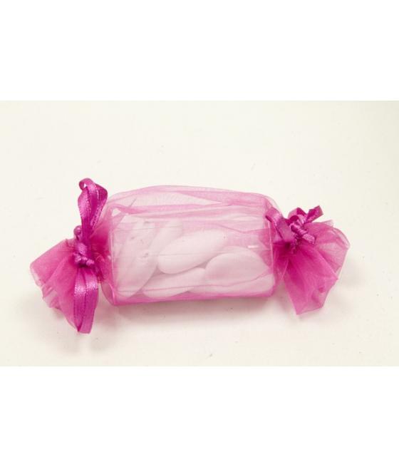 Sac organza forme bonbon fushia