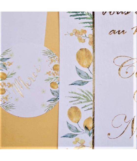 24 Stickers Merci Mimosa, Citrons, Feuillages et Or