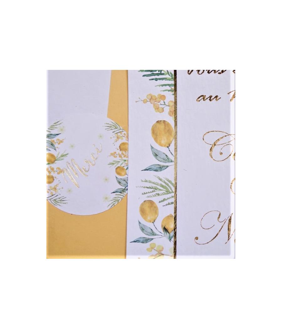 24 Stickers Merci Mimosa, Citrons, Feuillages et Or