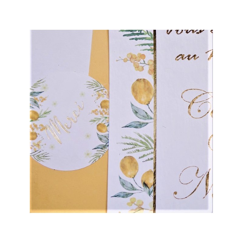 24 Stickers Merci Mimosa, Citrons, Feuillages et Or