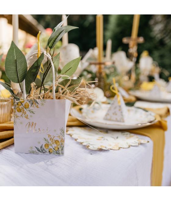 6 Sacs Cadeaux Mimosa, Citrons, Feuillages et Or