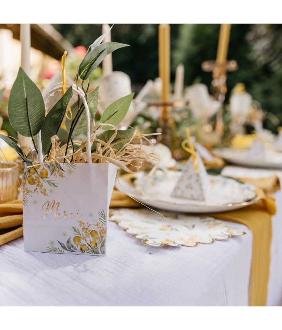 6 Sacs Cadeaux Mimosa, Citrons, Feuillages et Or