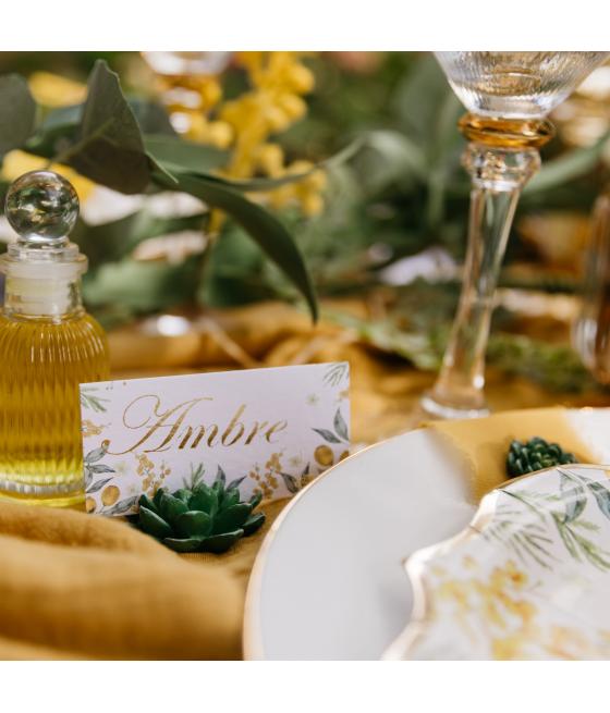 10 Marque-Places Mimosa, Citrons et Feuillages