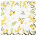16 Serviettes Mimosa Citrons Feuillages et Or