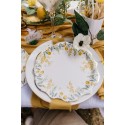 8 Assiettes Mimosa Citrons Feuillages et Or