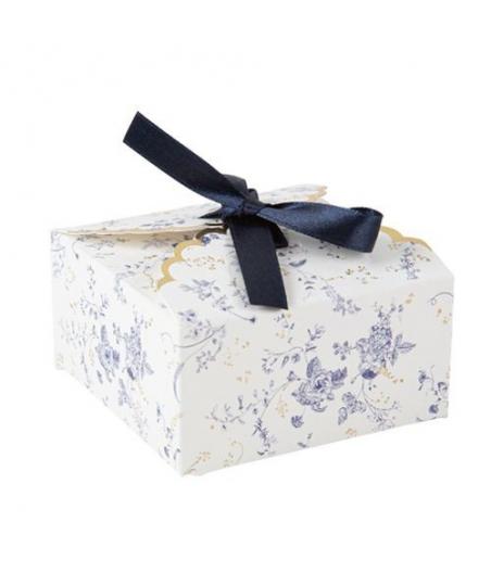 10 Contenants Toile de Jouy Blanc Bleu et Or