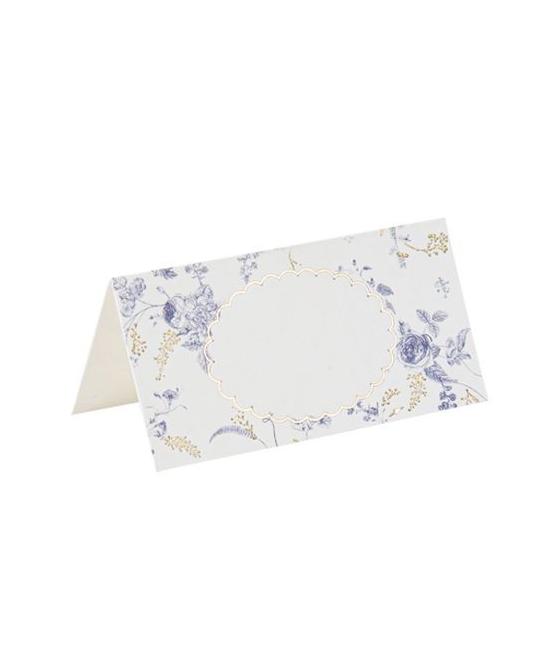 Marque-Places Toile de Jouy Blanc Bleu et Or