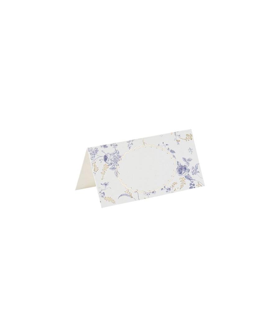 Marque-Places Toile de Jouy Blanc Bleu et Or