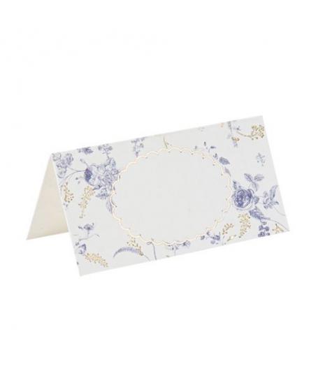 Marque-Places Toile de Jouy Blanc Bleu et Or