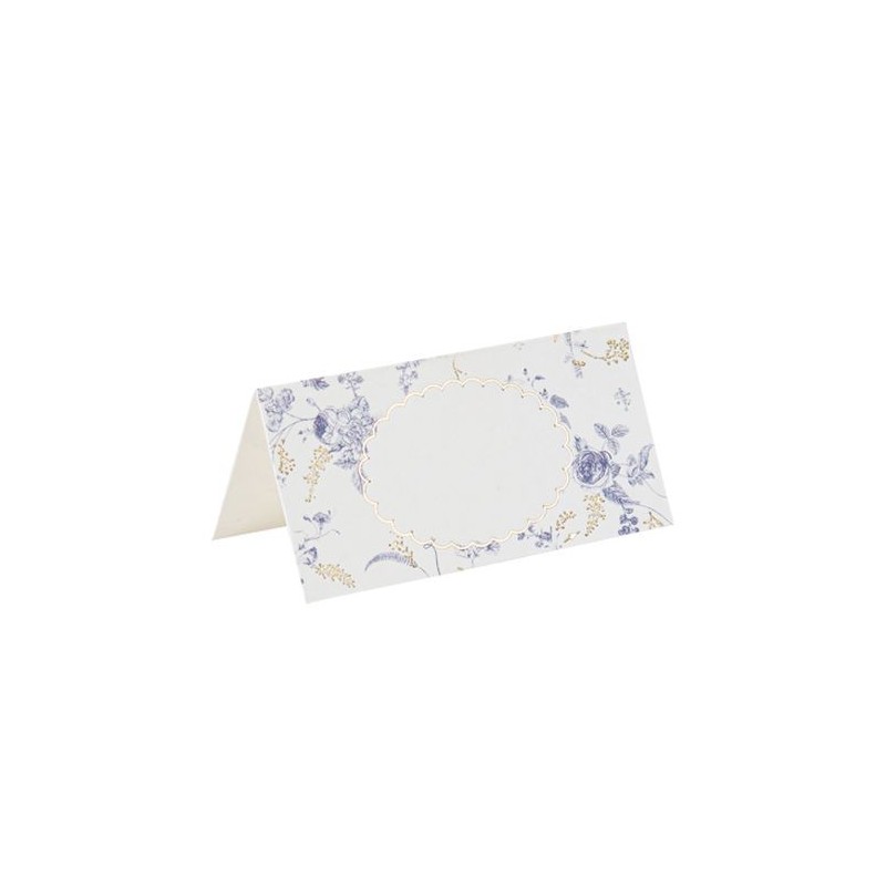 Marque-Places Toile de Jouy Blanc Bleu et Or