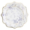 8 Assiettes Toile de Jouy Blanc Bleu et Or