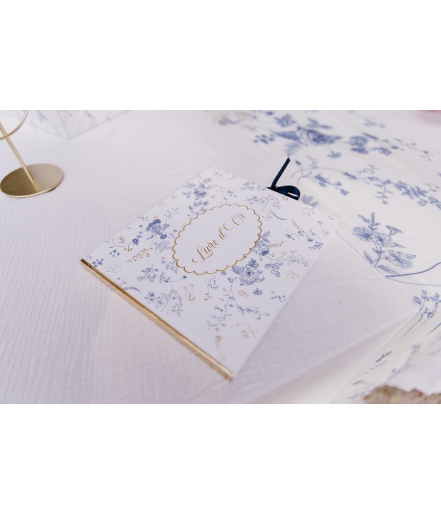 Livre d'Or Toile de Jouy Blanc Bleu et Or