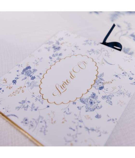 Livre d'Or Toile de Jouy Blanc Bleu et Or